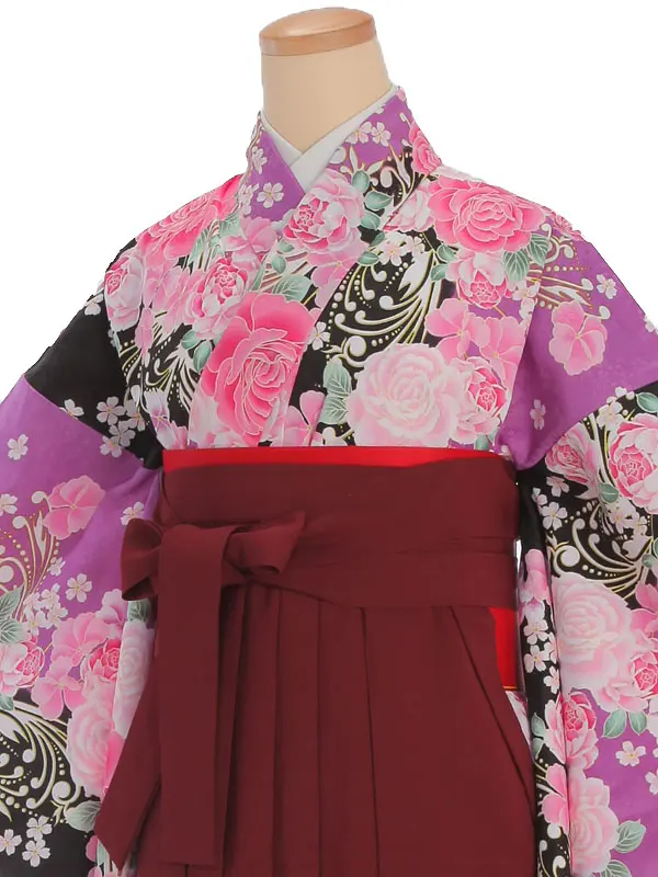 小学生卒業式袴レンタル 紫 薔薇×えんじ袴 Z367