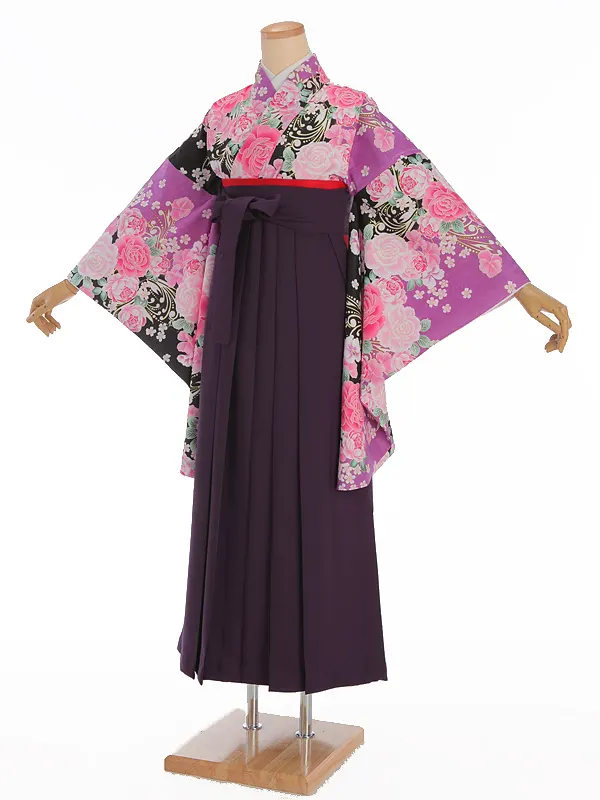 小学生卒業式袴レンタル 紫 薔薇×紫袴 Z368