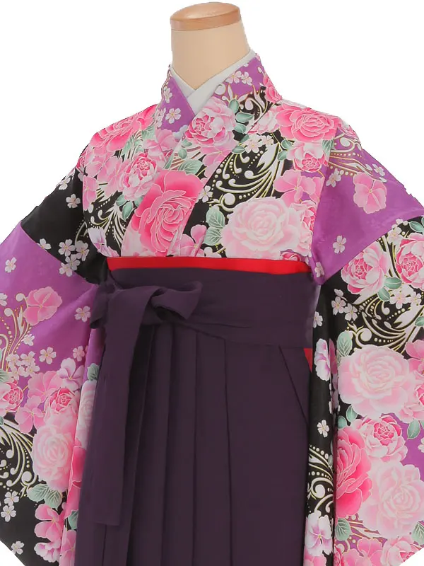 小学生卒業式袴レンタル 紫 薔薇×紫袴 Z368