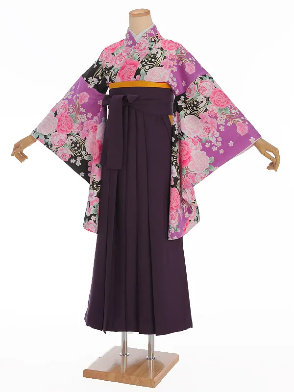 小学生卒業式袴レンタル 紫 薔薇×紫袴 ZZ369