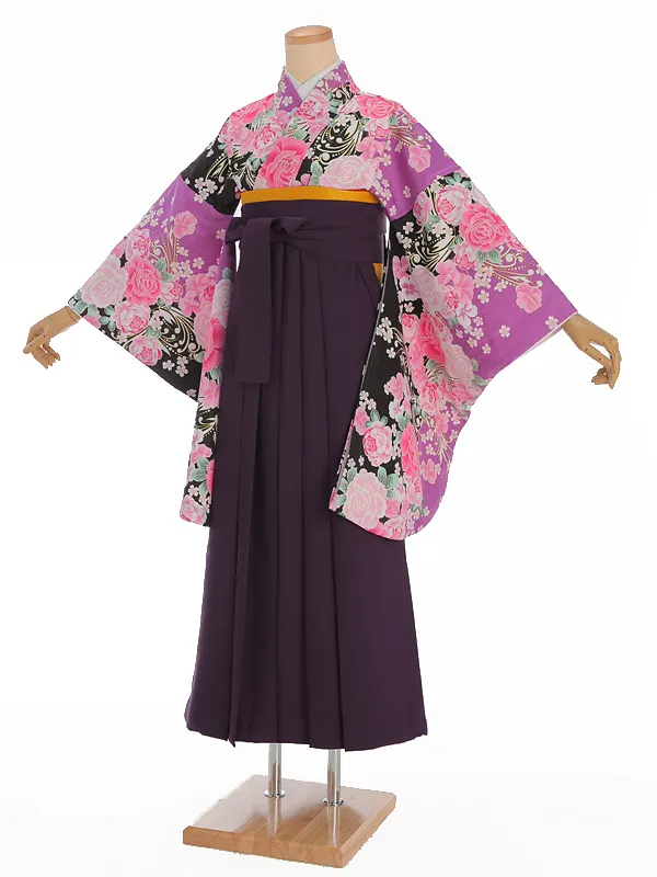 小学生卒業式袴レンタル 紫 薔薇×紫袴 ZZ369