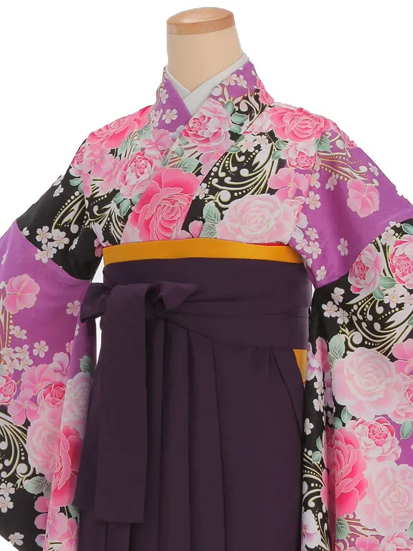 小学生卒業式袴レンタル 紫 薔薇×紫袴 ZZ369