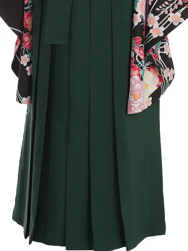 小学生卒業式袴レンタル 黒 牡丹に橘×緑袴 Z371