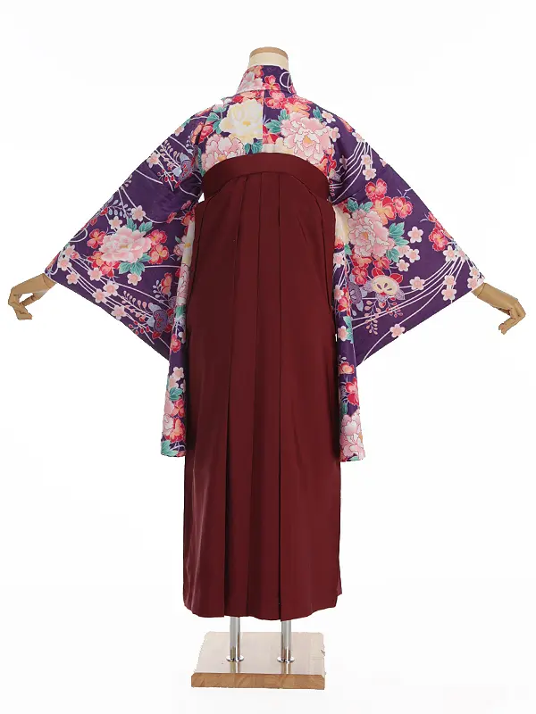 小学生卒業式袴レンタル 紫 牡丹に橘×えんじ袴 Z372
