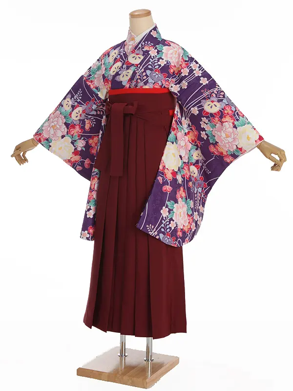 小学生卒業式袴レンタル 紫 牡丹に橘×えんじ袴 Z372