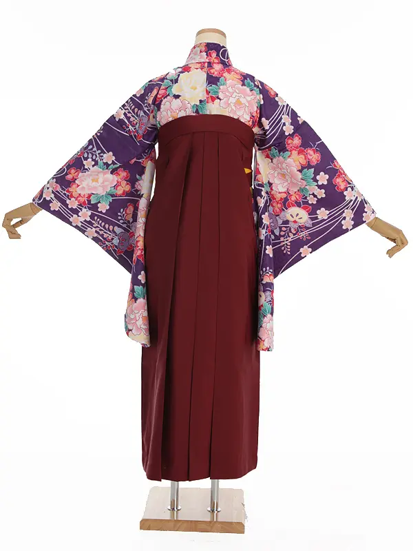 小学生卒業式袴レンタル 紫 牡丹に橘×えんじ袴 Z373