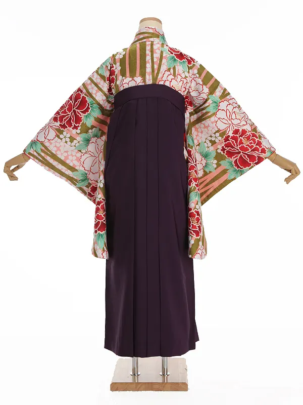 小学生卒業式袴レンタル 緑 牡丹×紫袴 Z375