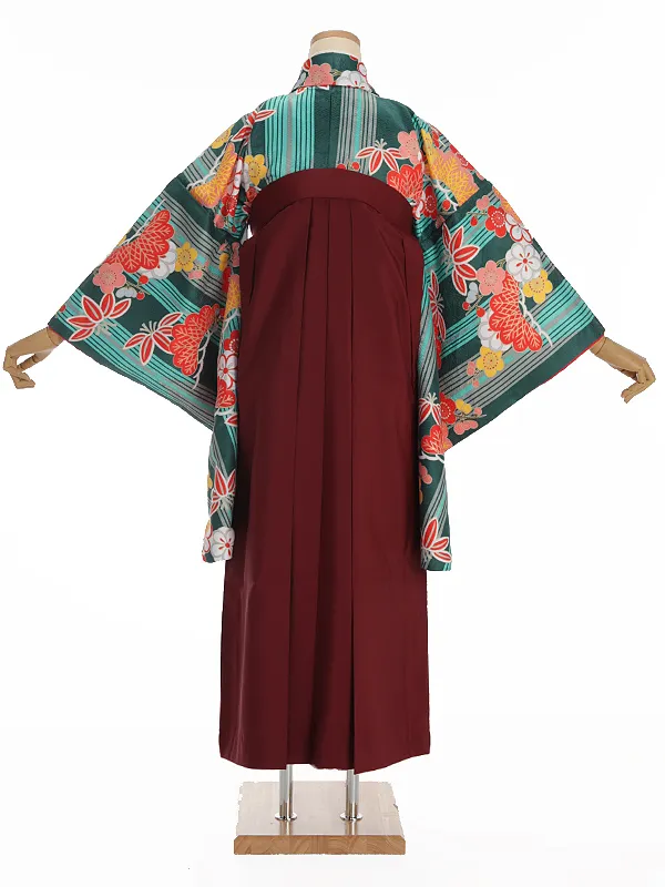 小学生卒業式袴レンタル 緑 松竹梅×えんじ袴 Z376