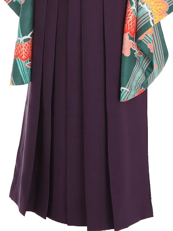 小学生卒業式袴レンタル 緑 松竹梅×紫袴 Z378