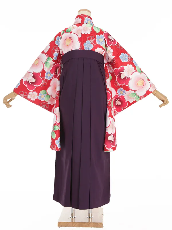 小学生卒業式袴レンタル 赤 椿に桜×紫袴 Z379