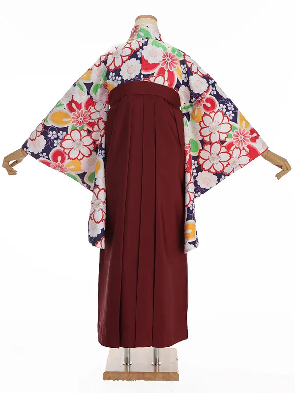 小学生卒業式袴レンタル 青 桜×えんじ袴 Z380