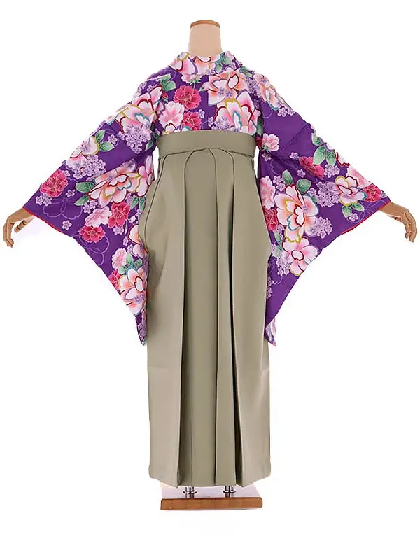 小学生卒業式袴レンタル 紫 桜×茶袴 Z381