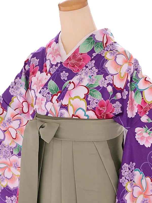 小学生卒業式袴レンタル 紫 桜×茶袴 Z381