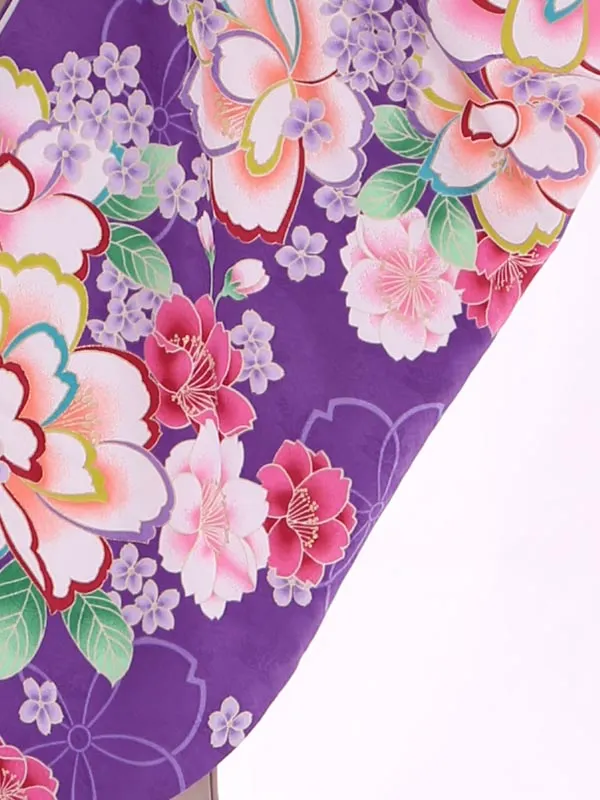小学生卒業式袴レンタル 紫 桜×茶袴 Z381