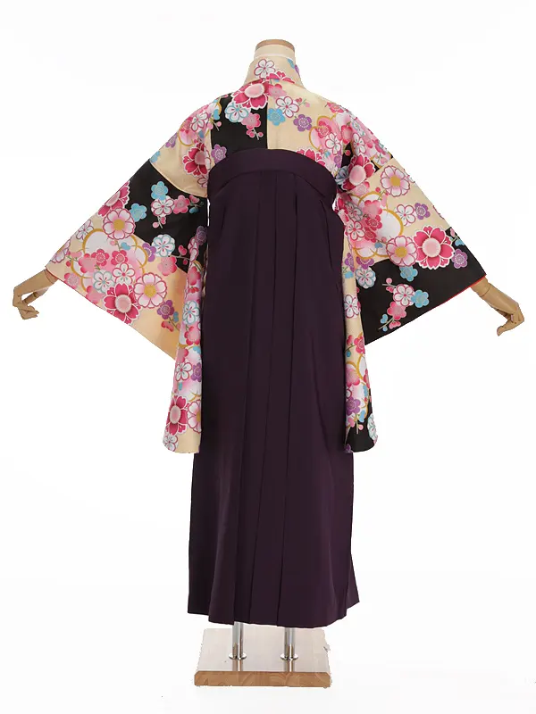 小学生卒業式袴レンタル ベージュ 桜×紫袴 Z384