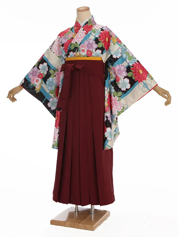 小学生卒業式袴レンタル ベージュ 菊に桜×えんじ袴 Z385