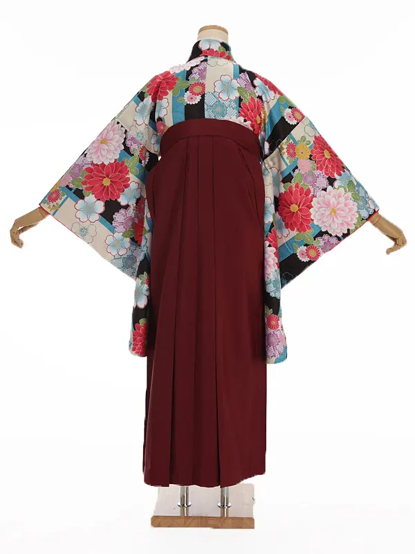 小学生卒業式袴レンタル ベージュ 菊に桜×えんじ袴 Z385