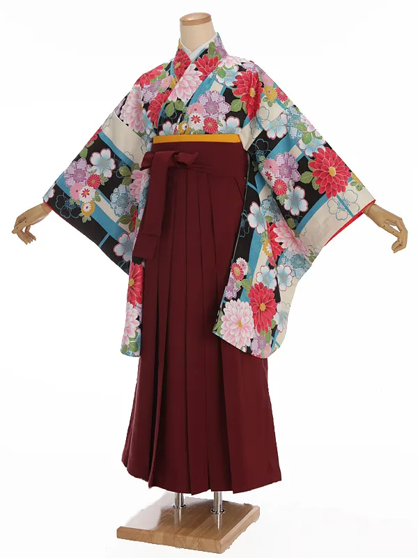 小学生卒業式袴レンタル ベージュ 菊に桜×えんじ袴 Z385