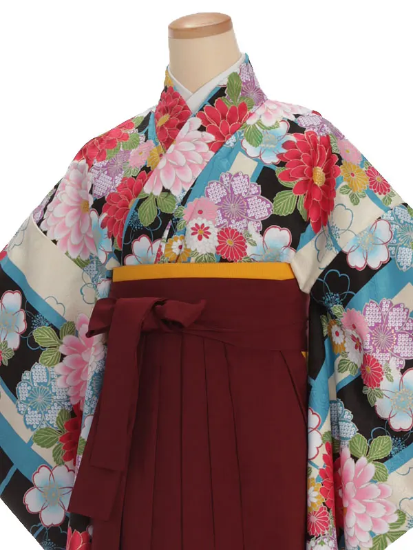 小学生卒業式袴レンタル ベージュ 菊に桜×えんじ袴 Z385