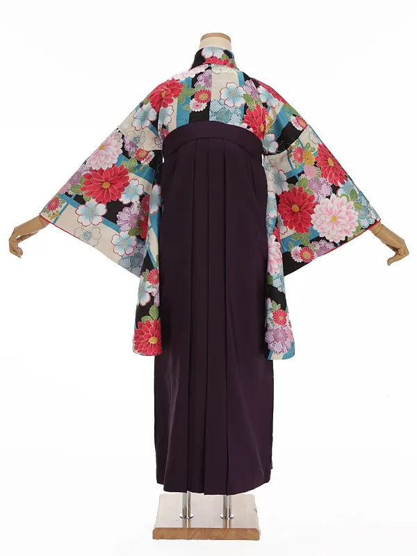 小学生卒業式袴レンタル ベージュ 菊に桜×紫袴 Z386
