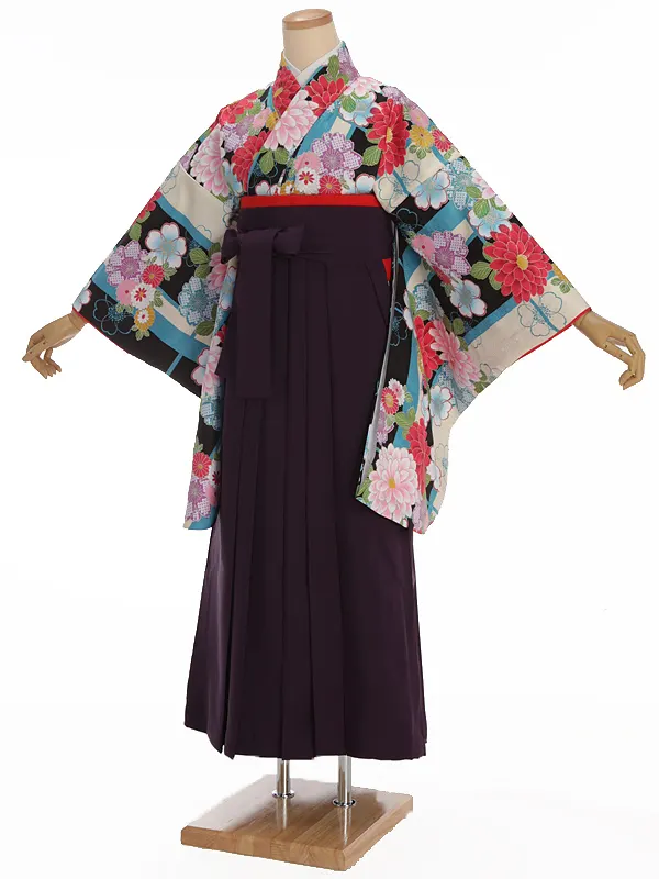 小学生卒業式袴レンタル ベージュ 菊に桜×紫袴 Z386