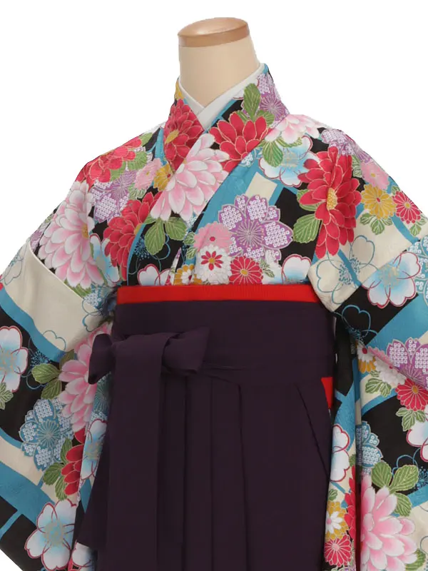 小学生卒業式袴レンタル ベージュ 菊に桜×紫袴 Z386