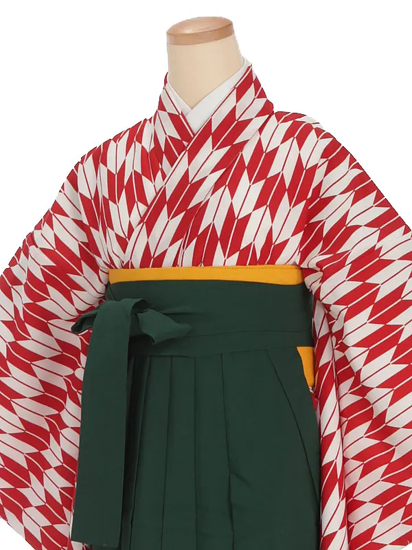 小学生卒業式袴レンタル 赤 矢羽×緑袴 Z388