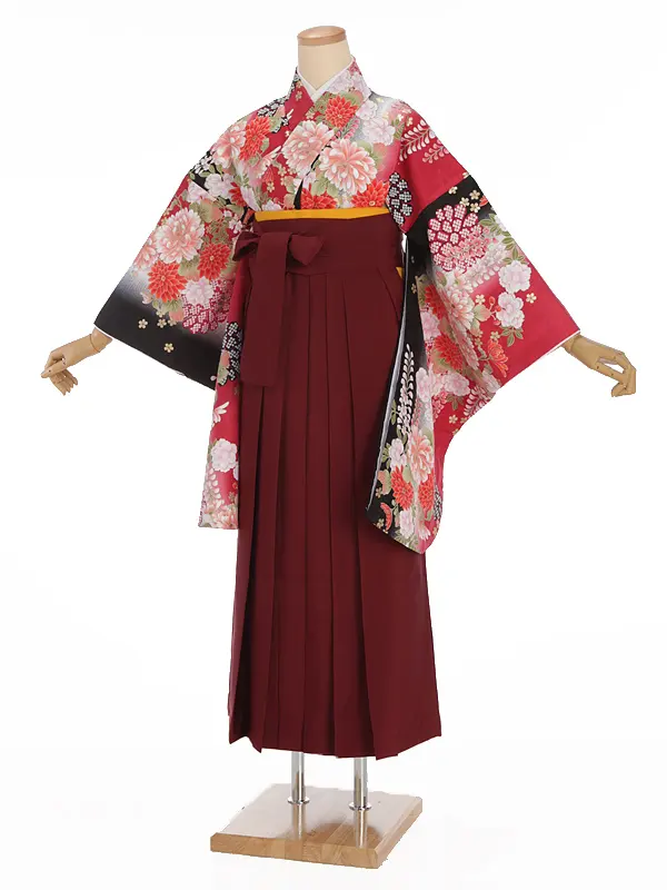 小学生卒業式袴レンタル 赤 ×えんじ袴 Z389