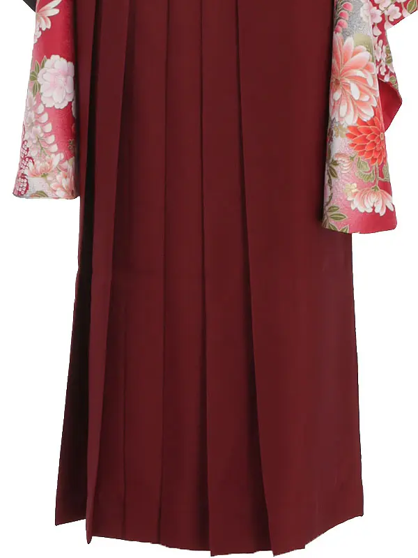 小学生卒業式袴レンタル 赤 八重桜×えんじ袴 Z390