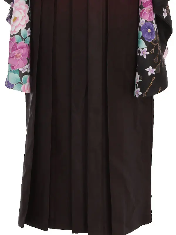 小学生卒業式袴レンタル 黒 芍薬×赤黒ぼかし袴 Z391