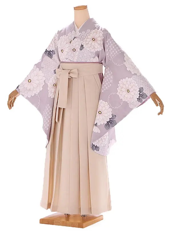 小学生卒業式袴レンタル 紫 菊×ベージュ袴 Z396