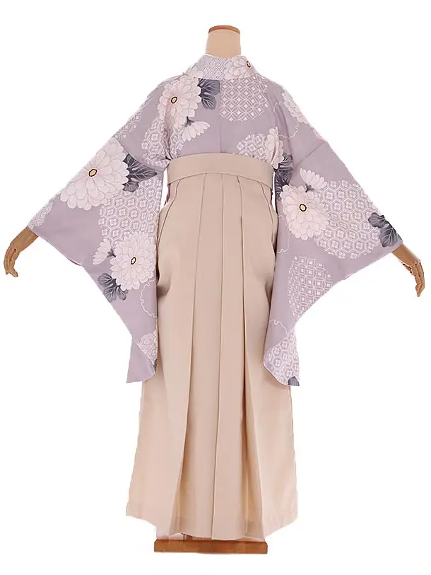 小学生卒業式袴レンタル 紫 菊×ベージュ袴 Z396