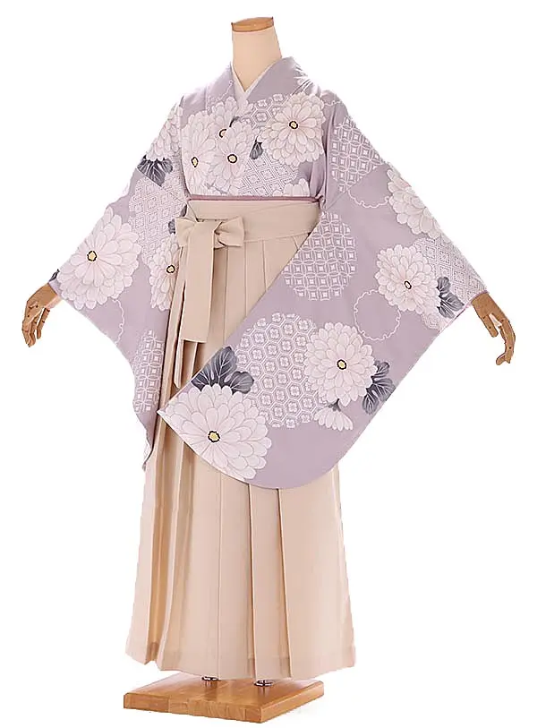 小学生卒業式袴レンタル 紫 菊×ベージュ袴 Z396