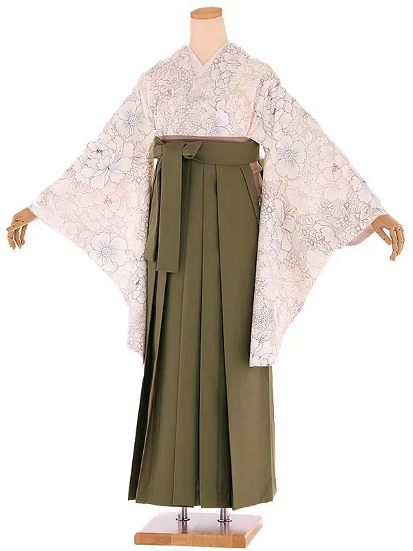 小学生卒業式袴レンタル ベージュ 芍薬×茶袴 Z397