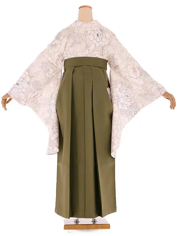 小学生卒業式袴レンタル ベージュ 芍薬×茶袴 Z397