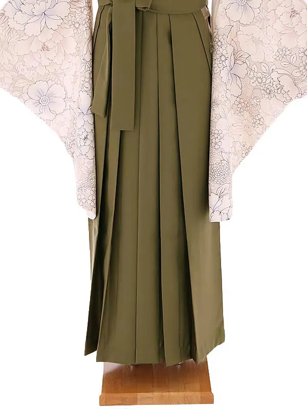 小学生卒業式袴レンタル ベージュ 芍薬×茶袴 Z397