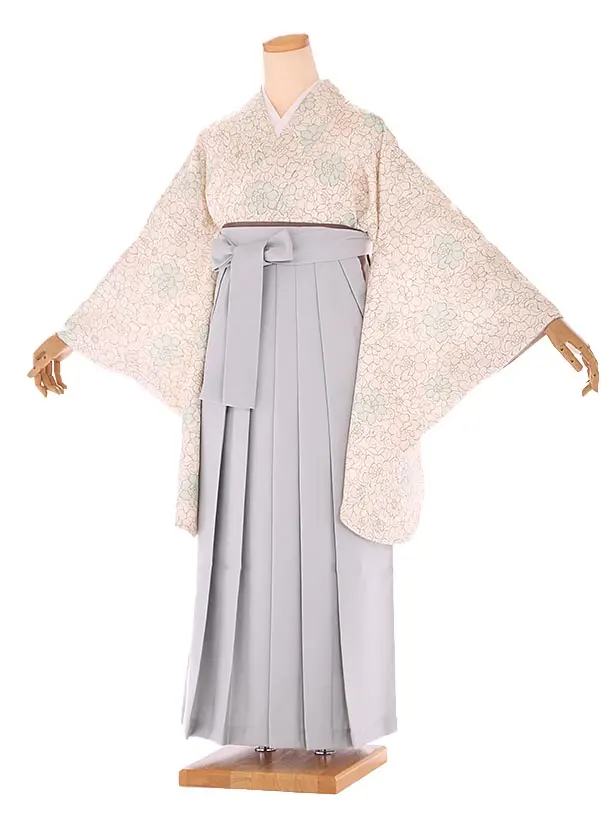 小学生卒業式袴レンタル 黄 牡丹×グレー袴 Z398