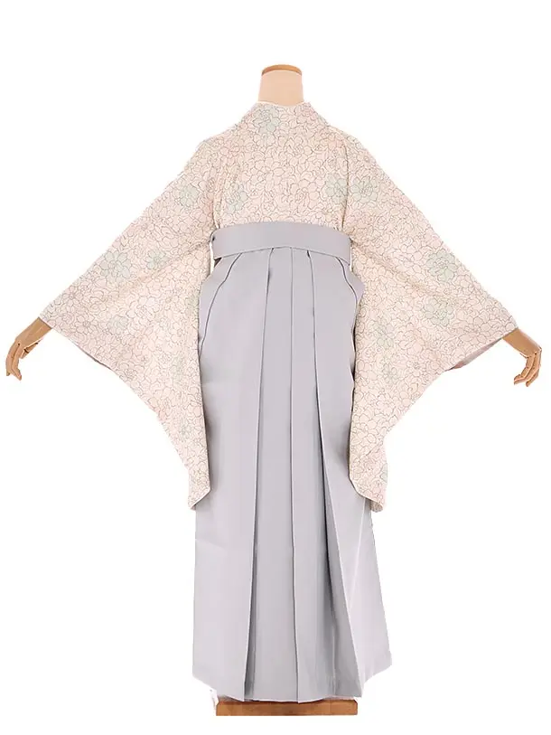 小学生卒業式袴レンタル 黄 牡丹×グレー袴 Z398