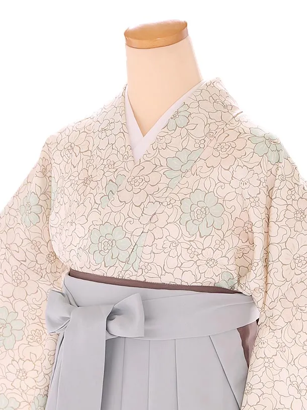 小学生卒業式袴レンタル 黄 牡丹×グレー袴 Z398