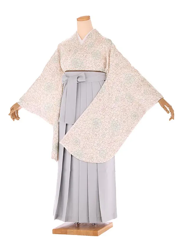 小学生卒業式袴レンタル 黄 牡丹×グレー袴 Z398