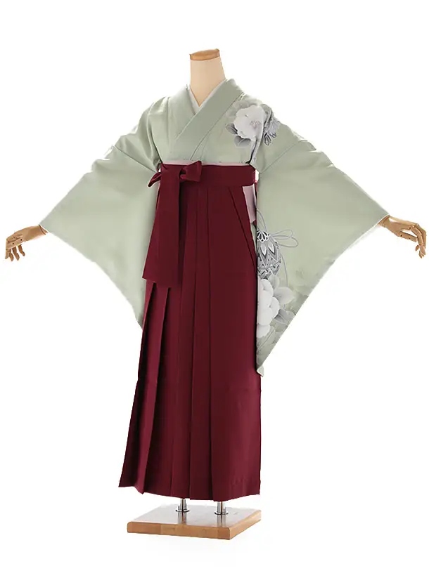 小学生卒業式袴レンタル 緑 芍薬に鞠×えんじ袴 Z401
