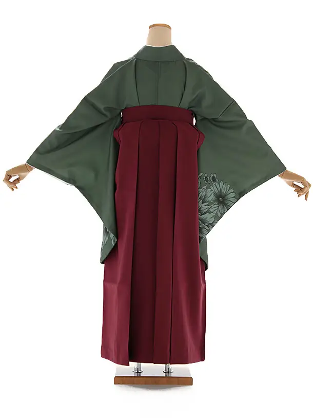 小学生卒業式袴レンタル 緑 菊×えんじ袴 Z402