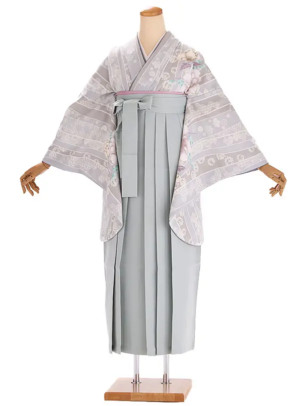 小学生卒業式袴レンタル グレー 牡丹×グレー袴 Z403