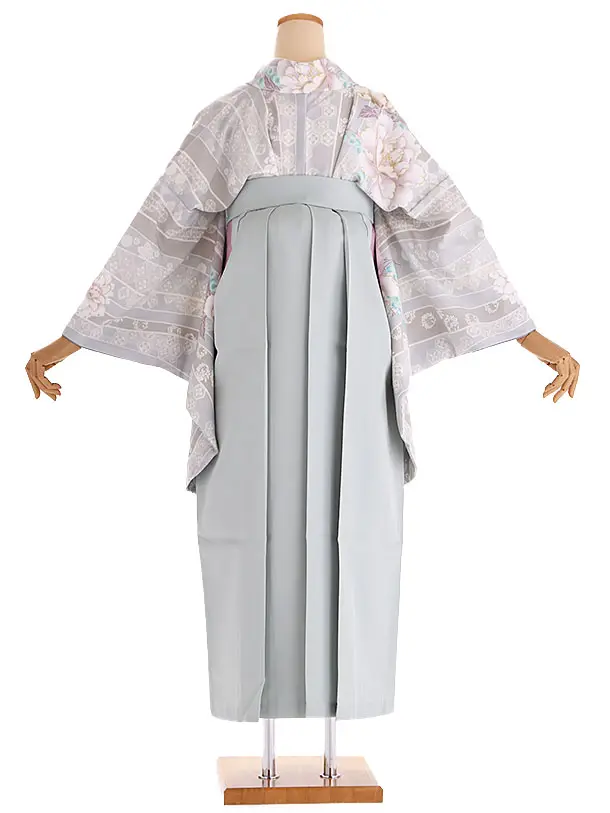 小学生卒業式袴レンタル グレー 牡丹×グレー袴 Z403