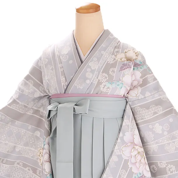小学生卒業式袴レンタル グレー 牡丹×グレー袴 Z403