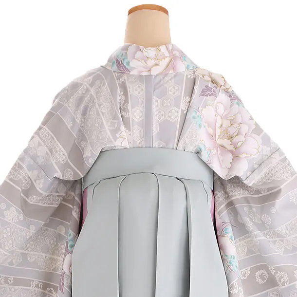 小学生卒業式袴レンタル グレー 牡丹×グレー袴 Z403