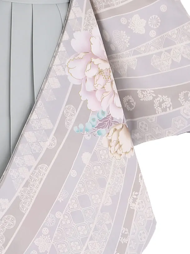 小学生卒業式袴レンタル グレー 牡丹×グレー袴 Z403