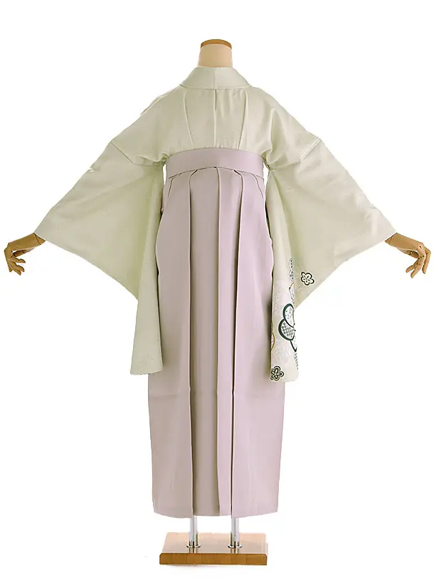 小学生卒業式袴レンタル 緑 梅×ベージュ袴 Z405