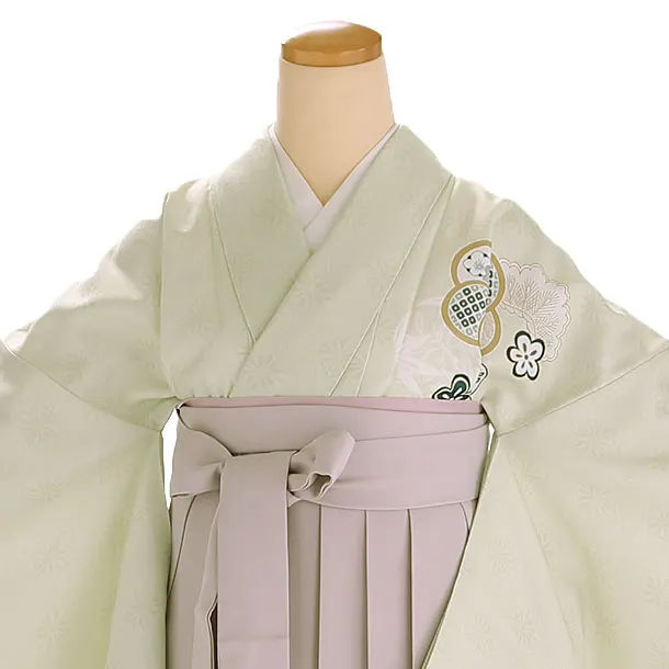 小学生卒業式袴レンタル 緑 梅×ベージュ袴 Z405