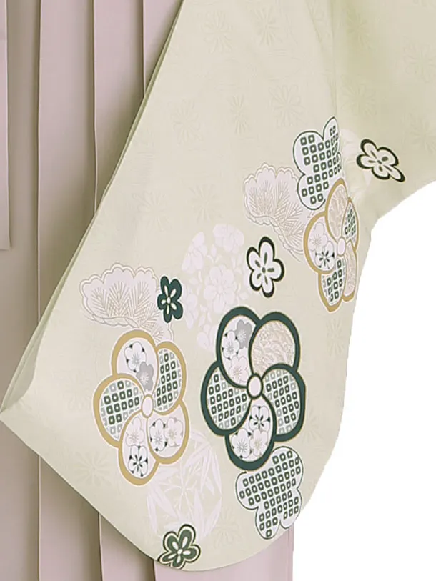 小学生卒業式袴レンタル 緑 梅×ベージュ袴 Z405